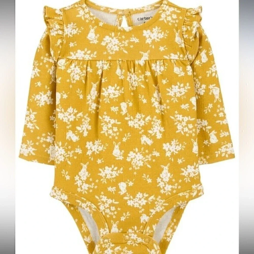 CARTER'S Floral Ruffle Bodysuit yellow size 24 months shirt onesie New